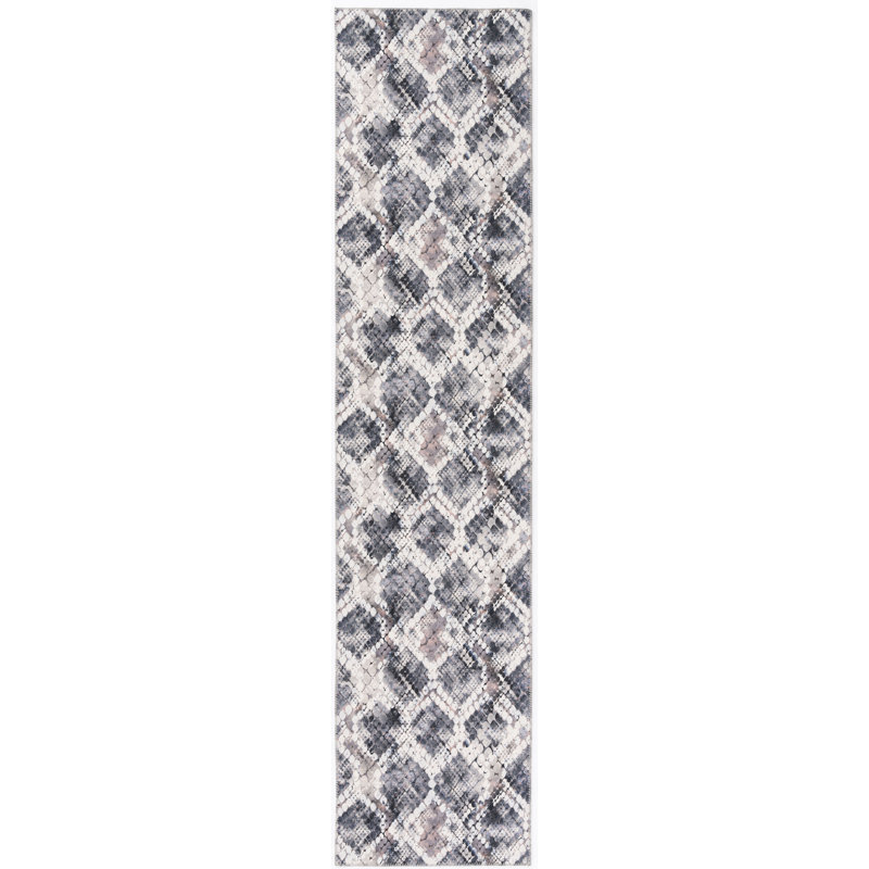 Tapis noir / gris / ivoire à imprimé animal, Rectangle de 2 pi 2 po x 9 pi 6 po