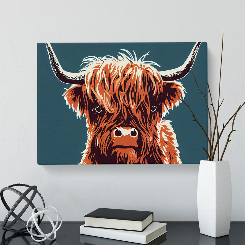 Groovy Highland Cow - Wrapped Canvas Print, 35cm H x 50cm W x 3cm D