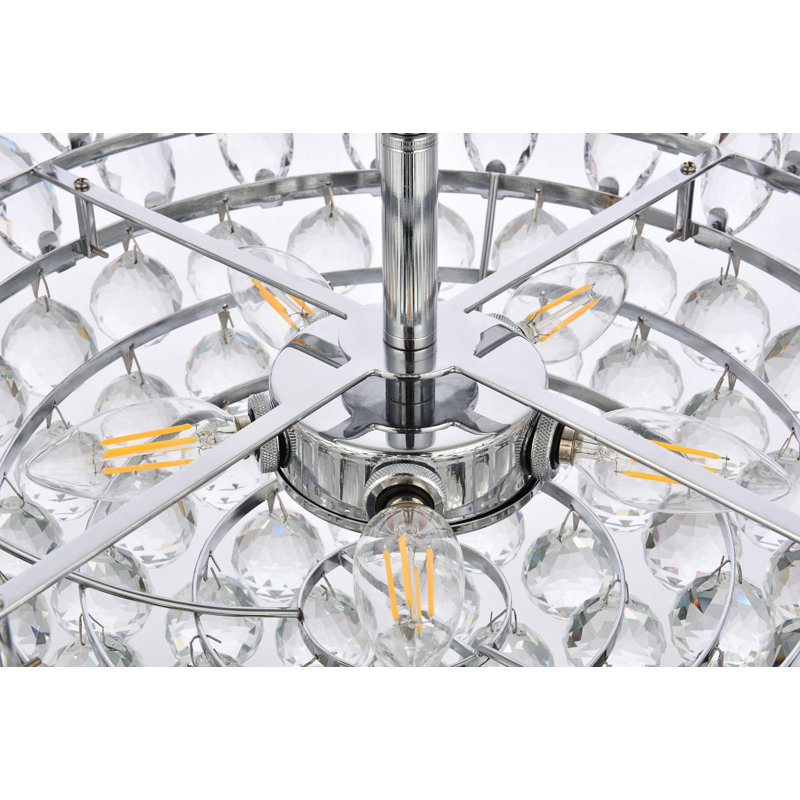 Luminaire suspendu bol unique à 5 lumières avec accents de cristal Abel, H 71 po x l 20 po x P 20 po, Chrome