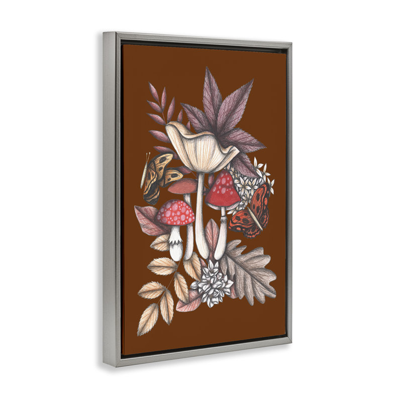 Cadre flottant d'automne champignon magique, design par Cecilia Battaini, H 31 po x l 21 po, Cadre flottant gris lustré