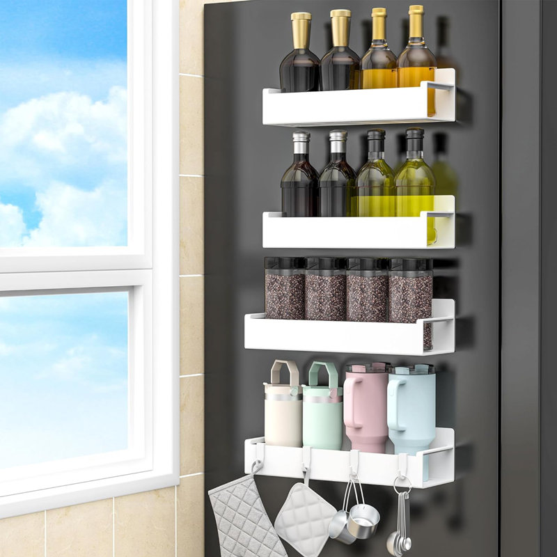 4 Pack Magnetic Spice Rack Organizer, White
