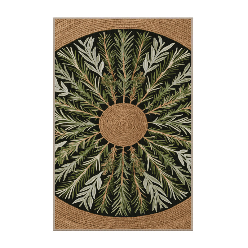 Tapis botanique brun lavable à la machine, Rectangle 4 pi x 6 pi