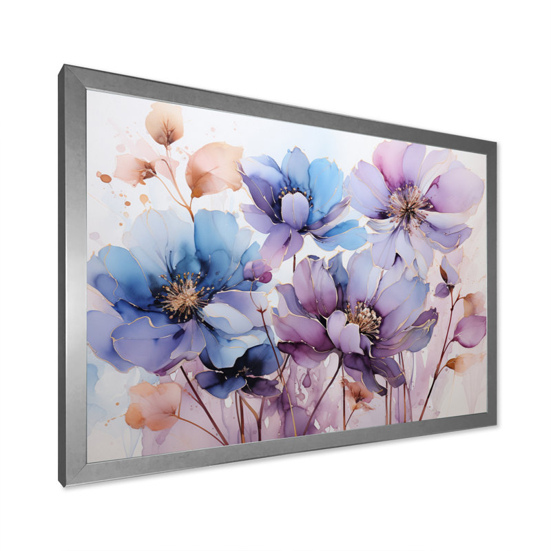 «Mauve Botanical Serenade III - Abstract Botanicals», impressions sur toile, Cadre simple argenté, L 40 po x H 30 po
