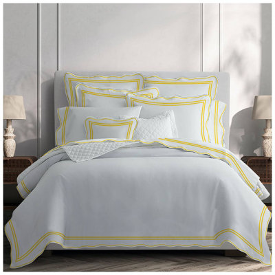 400TC Wavy Embroidery & Border Cotton Sateen Solid Duvet Cover Set