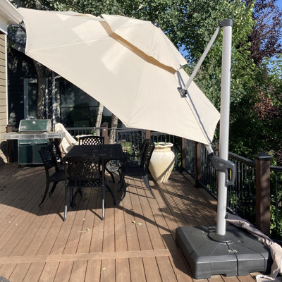 Outdoor Double Top Ronud Deluxe Cantilever Umbrella, With Base,Beige