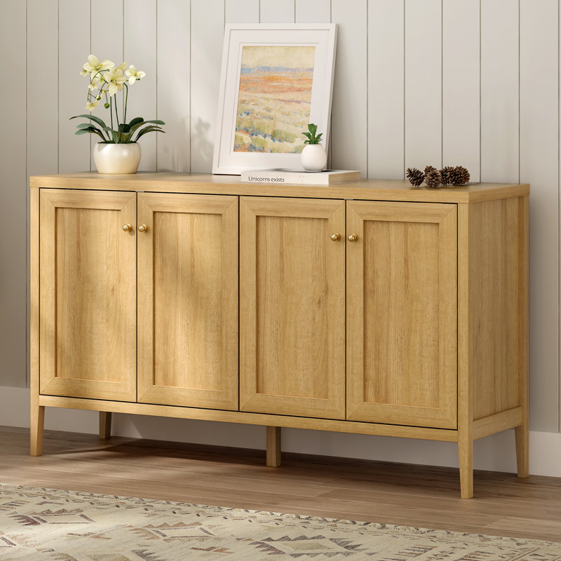 Farmhouse Storage Cabinet With 4 Doors, Oak