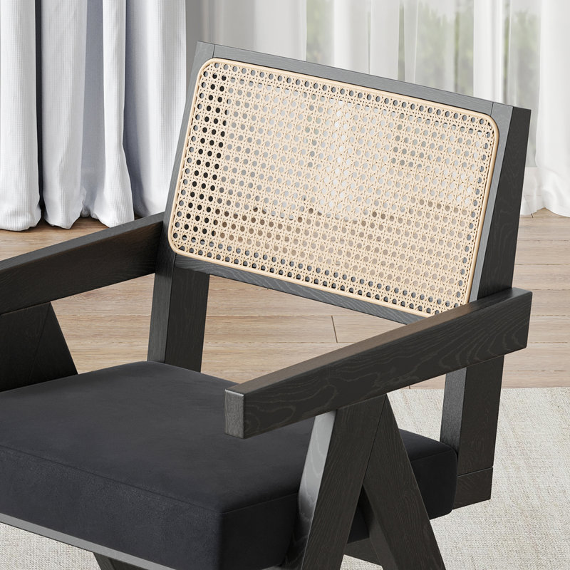 Chaise en rotin avec structure en bois massif, Noir