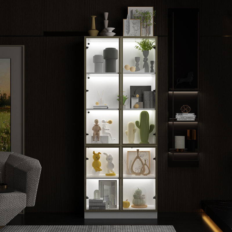 31.5'' W 5-Tier Glass Door Display Case Curio Cabinet With LED Lights, White