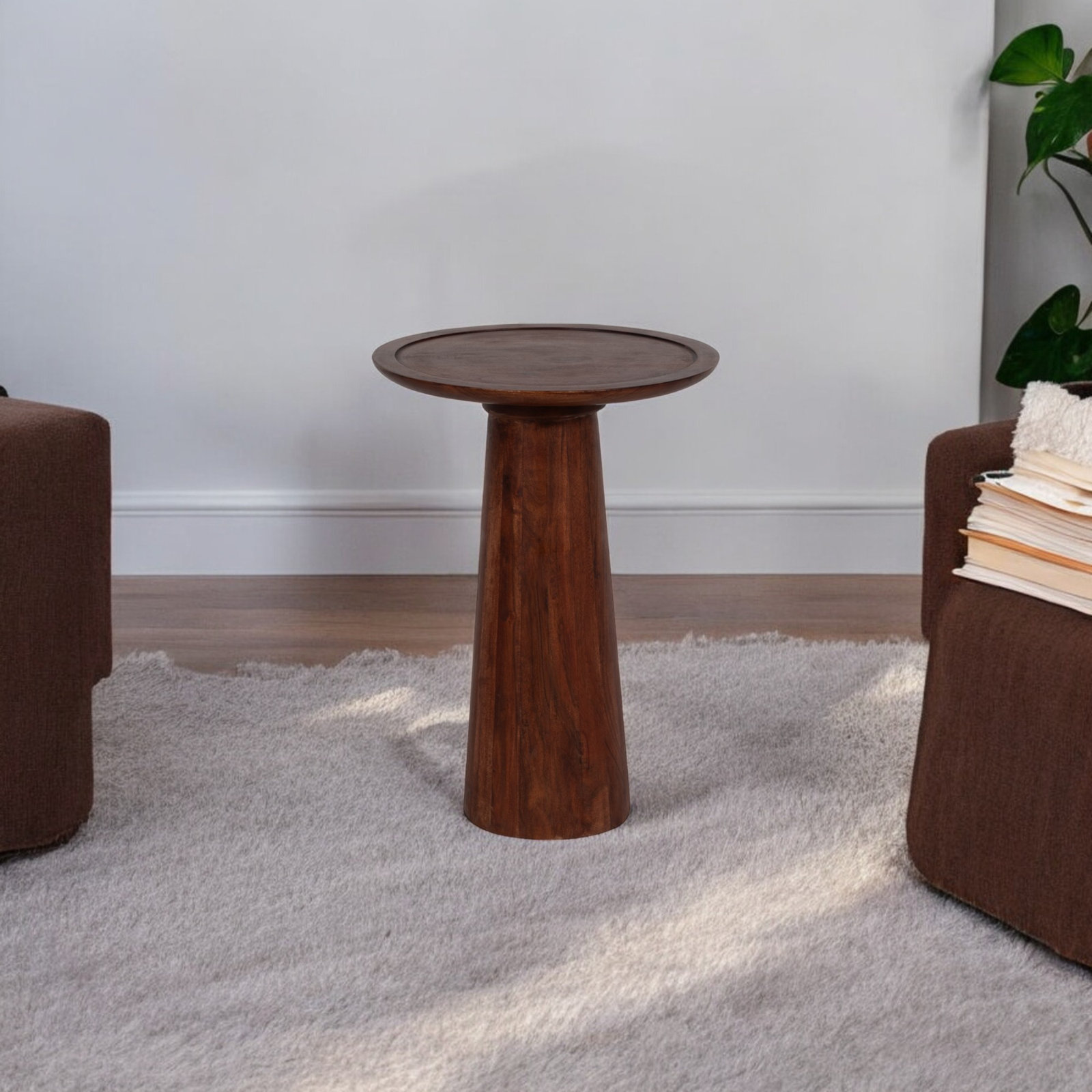 23"H Acacia Wood Pillar Shaped Pedestal Abstract Side Table in Light Brown Finish - 16" x 16" x 23"