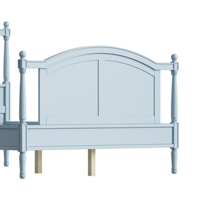 Cadre de lit double traditionnel en bois traditionnel, lit en bois de style campagnard avec tête et pied de lit arqués, cadre de lit à panneau Cottage avec poteaux à broche et support à lattes, aucun sommier nécessaire, bleu clair