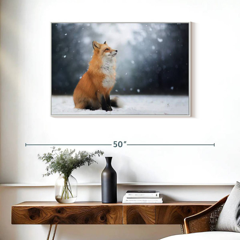 Dreamy Winter Fox, Cadre flottant blanc, 37 po x 25 po