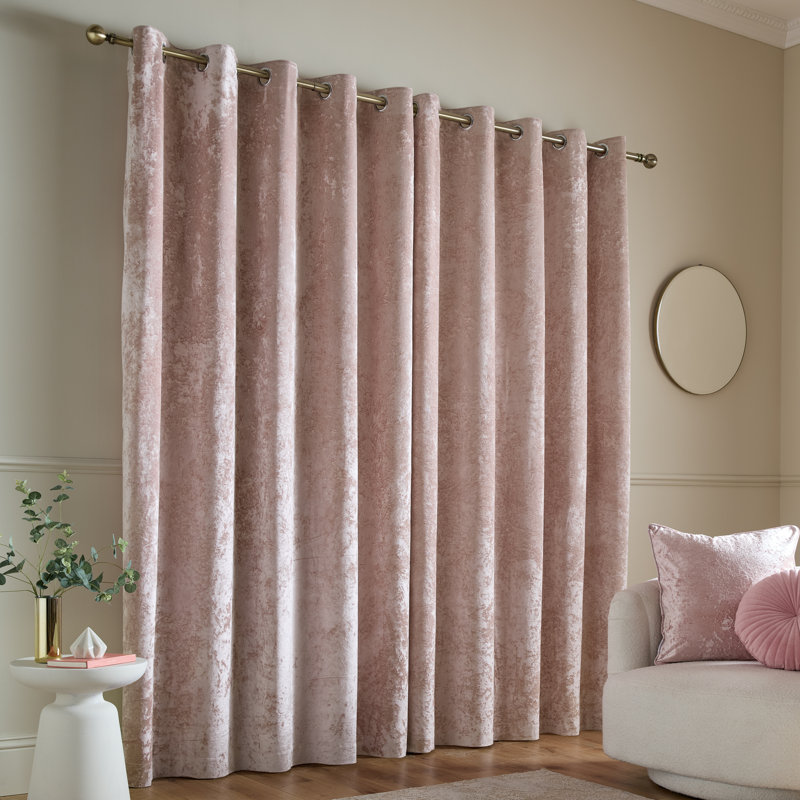 Crushed Velvet Eyelet Sheer Curtains, 168cm W x 229cm D, Blush