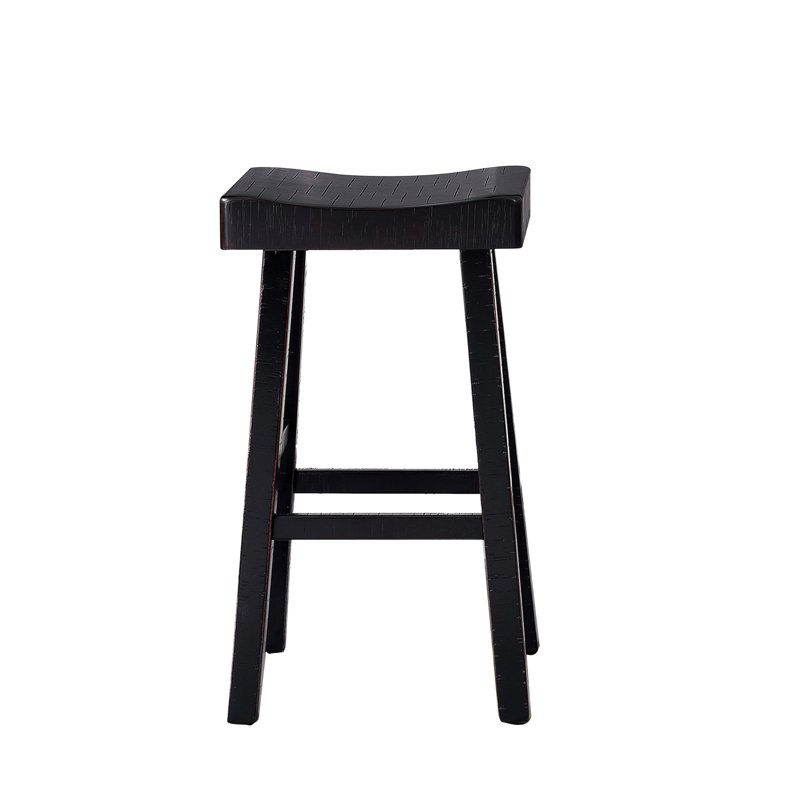 Bianca Barstool Set Of 2, Saddle Seat, Farmhouses Style Solid Wood, Extra Tal (31” Seat Height), Black/Black