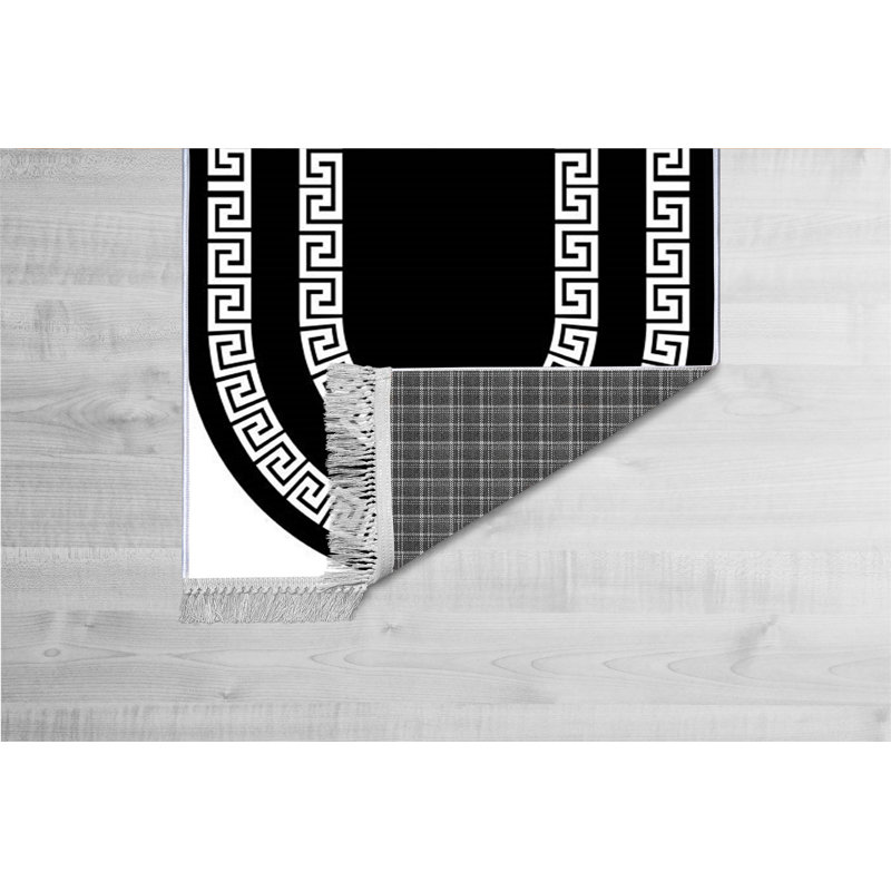 Tapis oriental noir / blanc Jerrie, Rectangle 4 pi 7 po x 7 pi 3 po