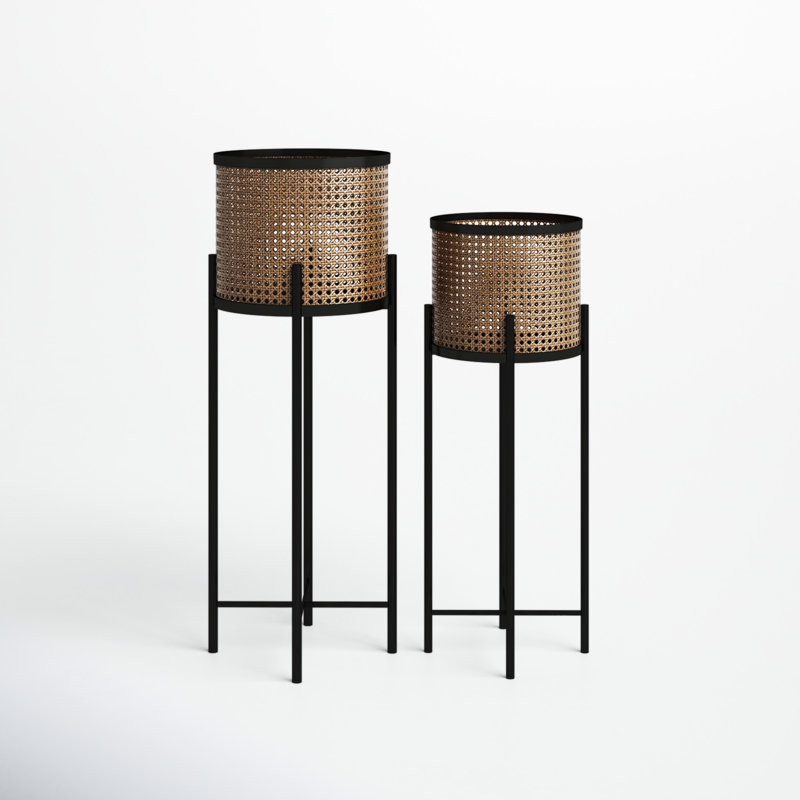 Gold and Black Metal Planter Set with Removable Stands