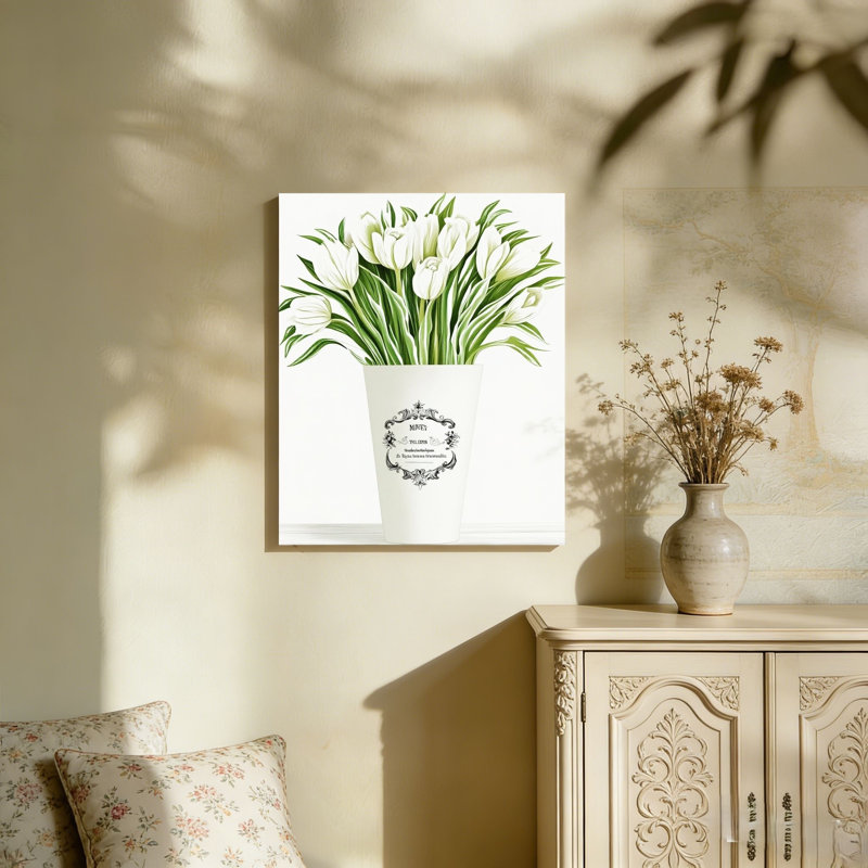 Bouquet de tulipes dans un vase parisien, art mural non encadré, L 36 po x l 24 po