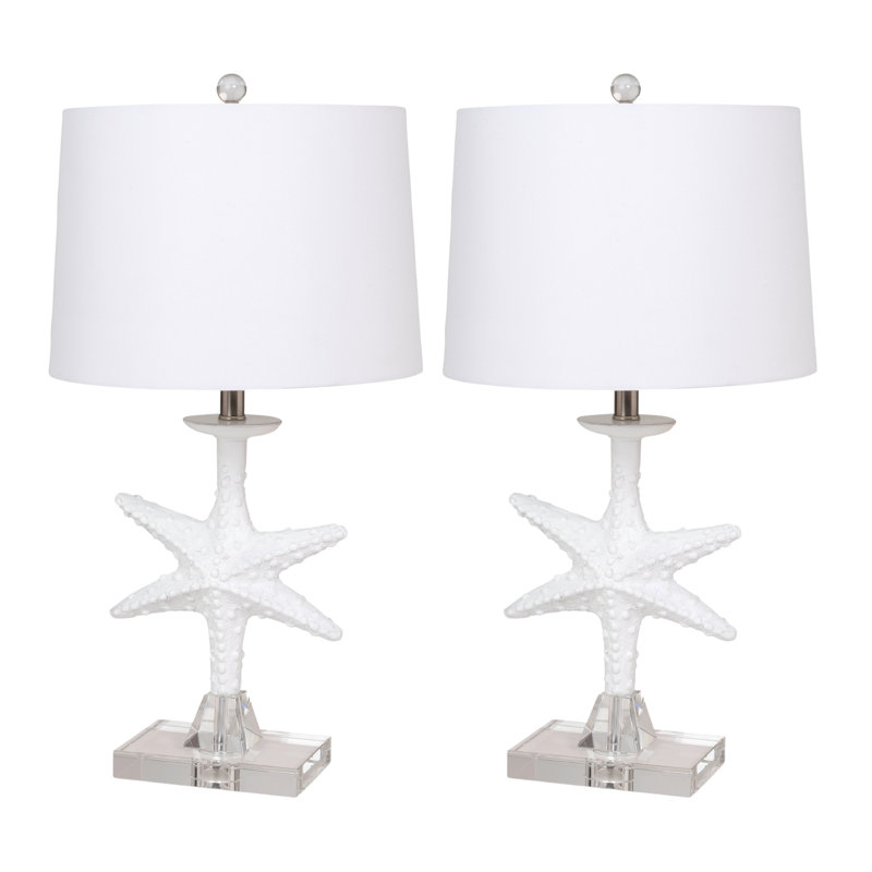 Aloni - Étoile de mer 28 po avec base en cristal - Ensemble de 2 - Finition blanche, White