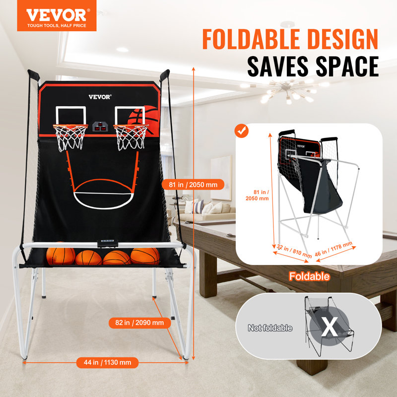 VEVOR 2 Player No Power Source Required / Manual Basketball Arcade Game, 81" H x 82" W x 44" D