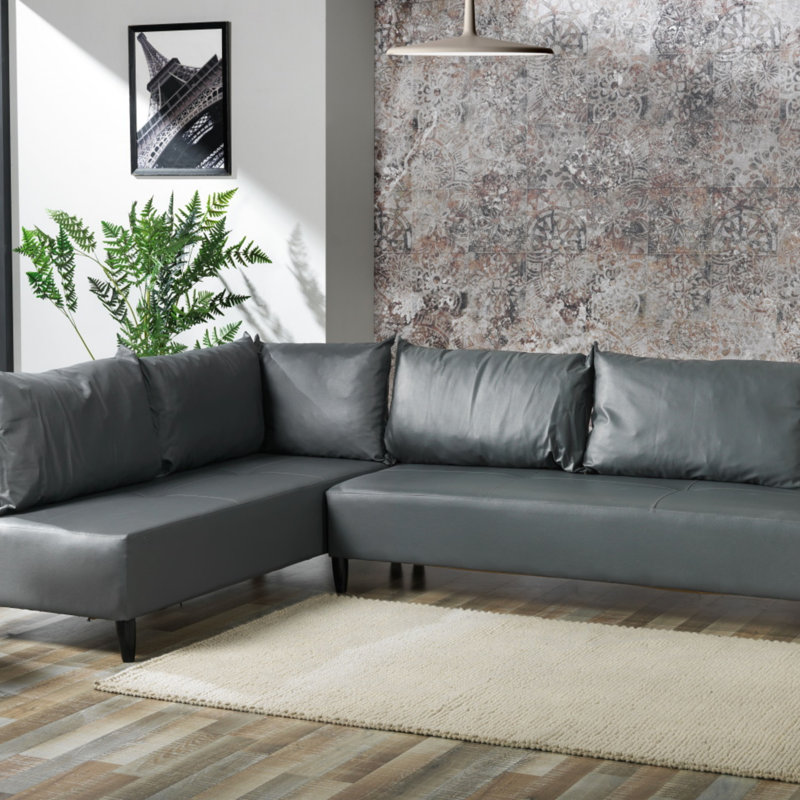 Canapé modulaire rembourré en métal Vynil, Similicuir gris