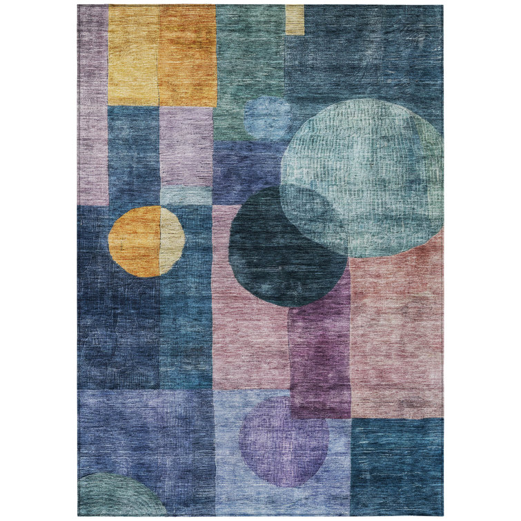 Machine Washable Indoor/Outdoor Chantille ACN1114 Blue Rug