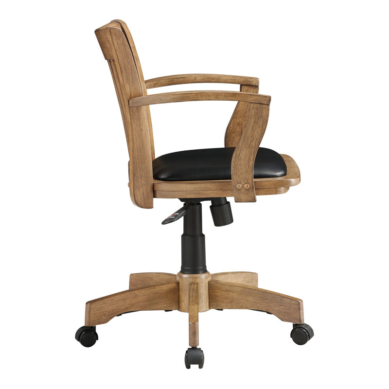 Adjustable Fruitwood Swivel Banker's Chair with Black Vinyl Seat
