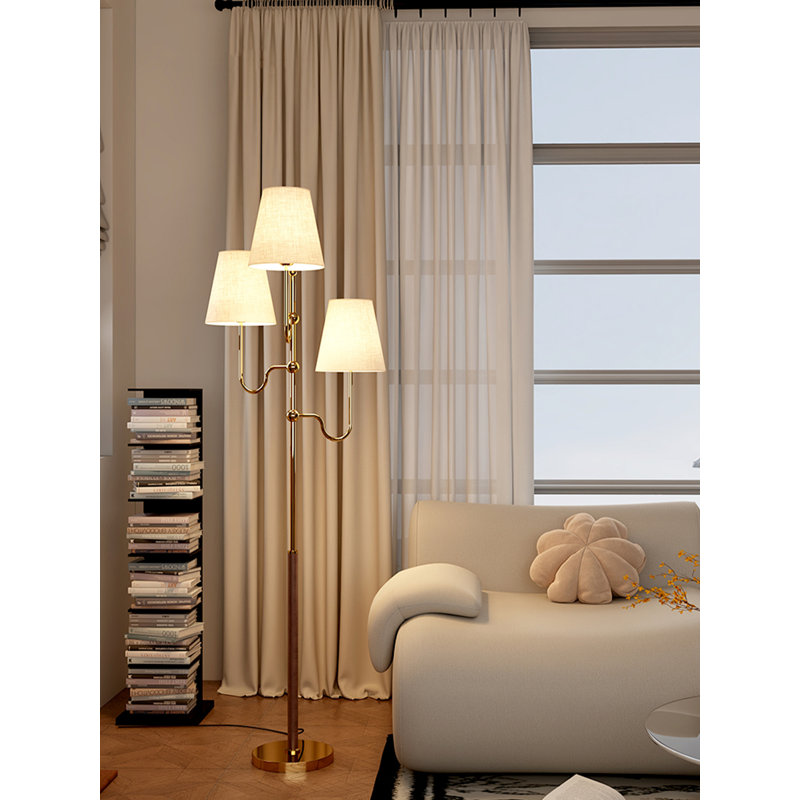 Medieval-style metal fabric wooden floor lamp