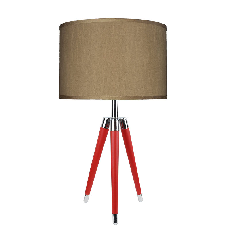 Lampe de table à trépied 27 po Linco, Soie taupe, Rouge