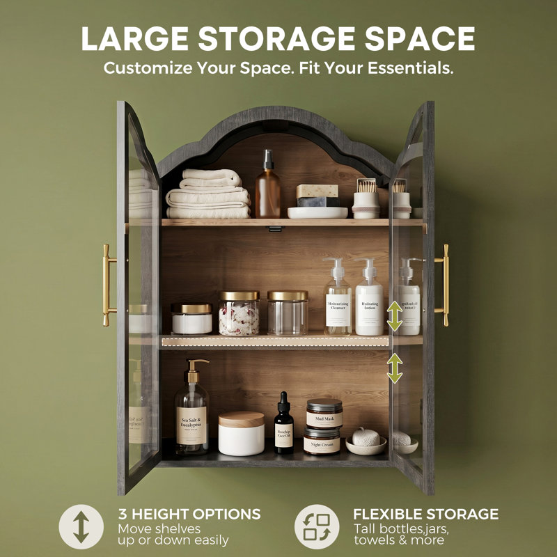 Armoire murale arquée, 31.5" H x 47.5" W x 9.5" D, Noir
