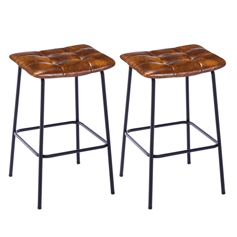 Camryn Upholstered Bar Stool with Iron Frame, Yellowish Brown