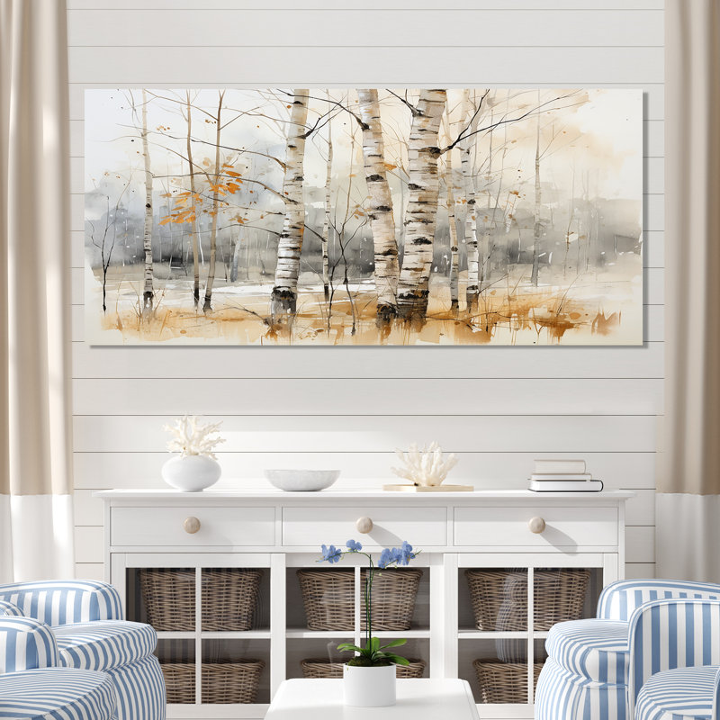 «Winter Birch Wood Forest I - Tree Birch», art mural, Toile tendue, H 28 po x l 60 po x P 1,5 po