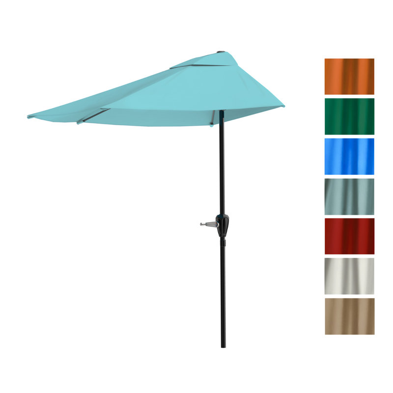 Blue Steel Half Round Patio Umbrella with Easy Crank