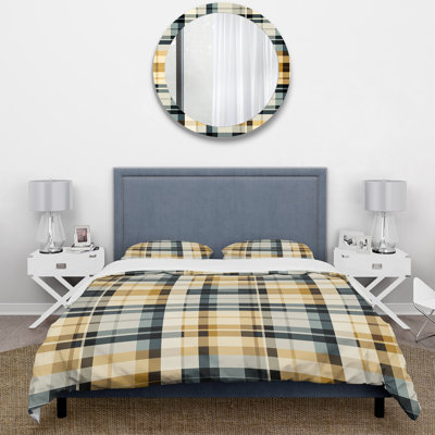 Black And Cream Plaid Sophistication I - Plaid Duvet Cover Set - Microfiber Polyester