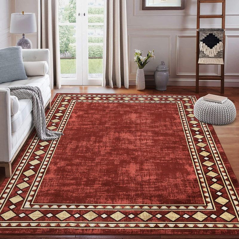 Tapis moderne géométrique, tapis lavable pour le salon, la salle à manger et le bureau, Rouge, Tapis de couloir 2 pi x 6 pi