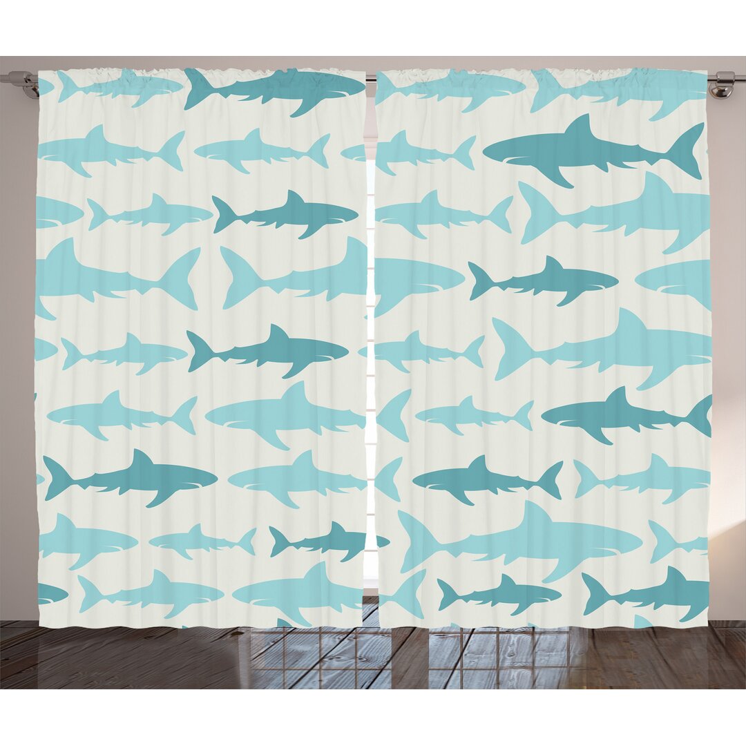 Rustikaler Vorhang, Schwimmen Sharks in Sea, Ozean, Teal Turquoise Beige