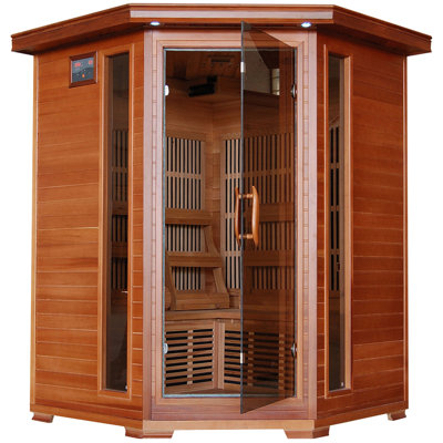 Sauna de coin infrarouge en cèdre 3 personnes avec 7 chauffages au charbon Heatwave