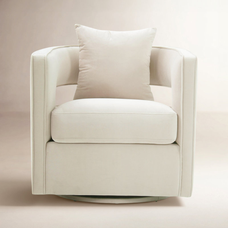 Velvet Swivel Barrel Chair, White Velvet