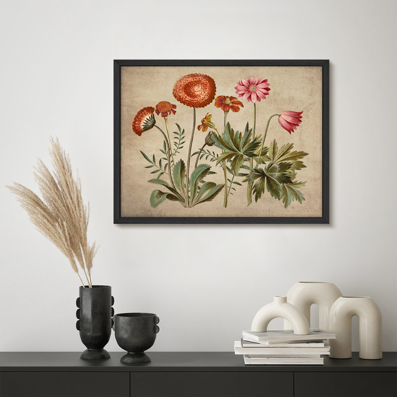 «Red Pink Wildflowers, Noir, H 11 po x l 14 po