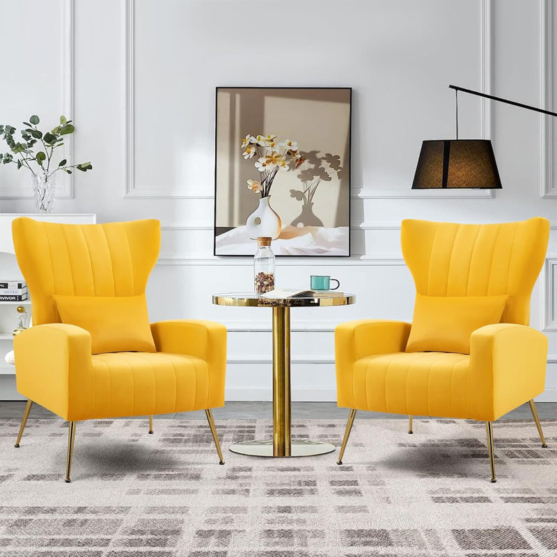 Fauteuil large en velours 27 po Mahith, Jaune