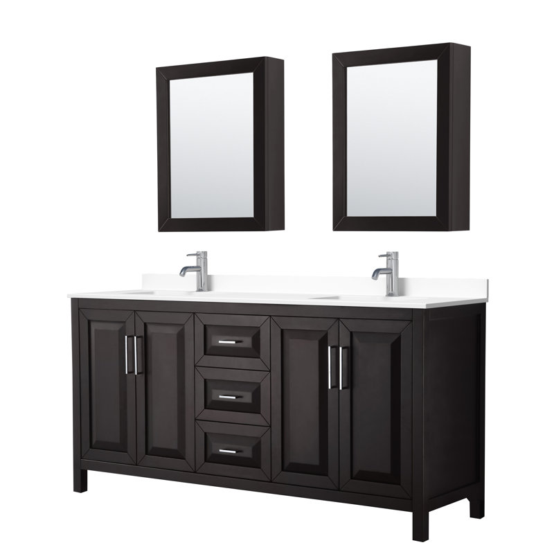 Daria 72'' W Double Vanity, Dark Espresso, Polished Chrome, White Cultured Marble