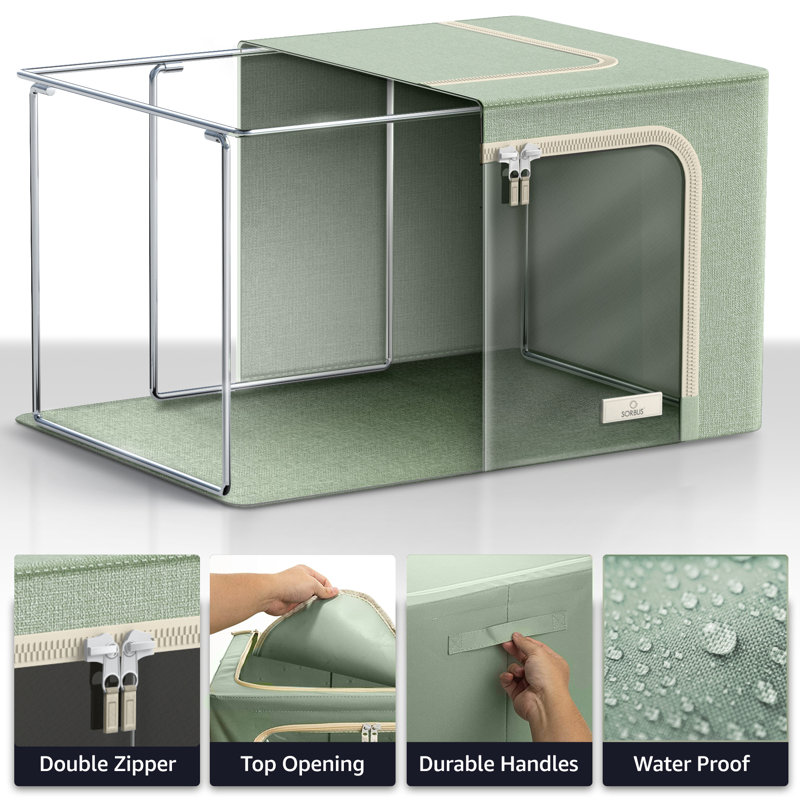 Medium Storage Box Foldable with Window & Handles 1-Piece, Teal