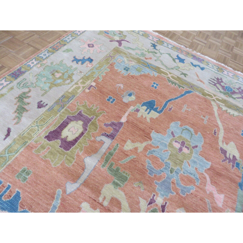 Tapis oriental saumon noué à la main coloré Oushak 2A60915B4C554991ada7FADDBD1B49A4, Rectangle 9 pi x 11 pi 9 po