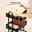 White 3-Tier Rolling Storage Trolley with 4 Castor Wheels, Steel Frame Cart with Solid Bamboo Lid, Complete with 3 Hanging Baskets & Hooks, Multipurpose Storage Organiser for Bathroom, Kitchen, Craft Room & Home Office-133022995