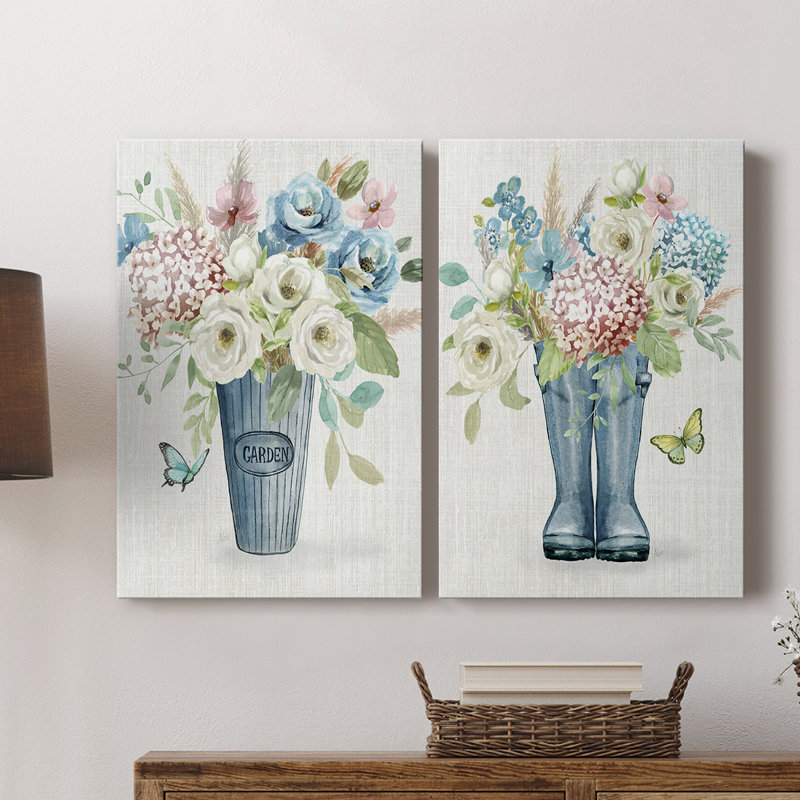 Bouquet de jardin - Toile tendue avec châssis de qualité supérieure - Prêt à être accroché, H 12 po x l 16 po