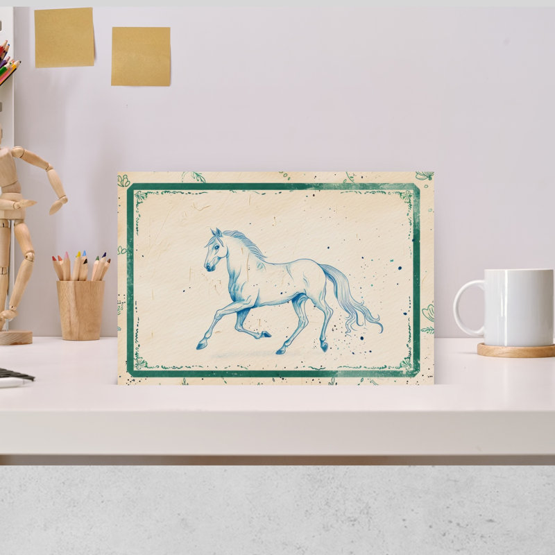 Elegant Blue Horse Sketch Classic Elegant Rustic Horse Wall Art Print 1 Piece Wrapped Canvas Wall Art, 30.48cm H x 45.72cm W
