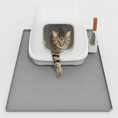 Tapis pour chat pour bac à litière, grand tapis de piège à litière en silicone de 34 po x 22 po, facile à nettoyer pour le contrôle des dispersions, pattes douces pour chat, imperméable, anti-urine, antidérapant pour lit de chat, gris