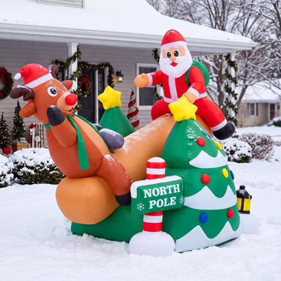 Décoration de Noël gonflable animée Père Noël et renne, 9 lumières DEL et arbre de Noël pour la cour, la pelouse, le jardin, les Fêtes