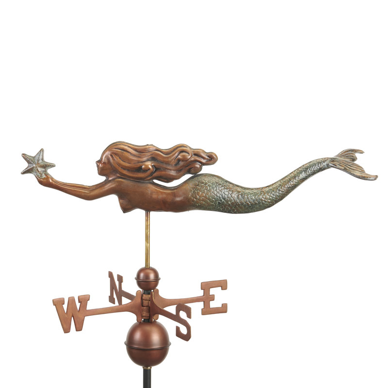Sirène avec girouette étoile de mer, Patine finie à la main