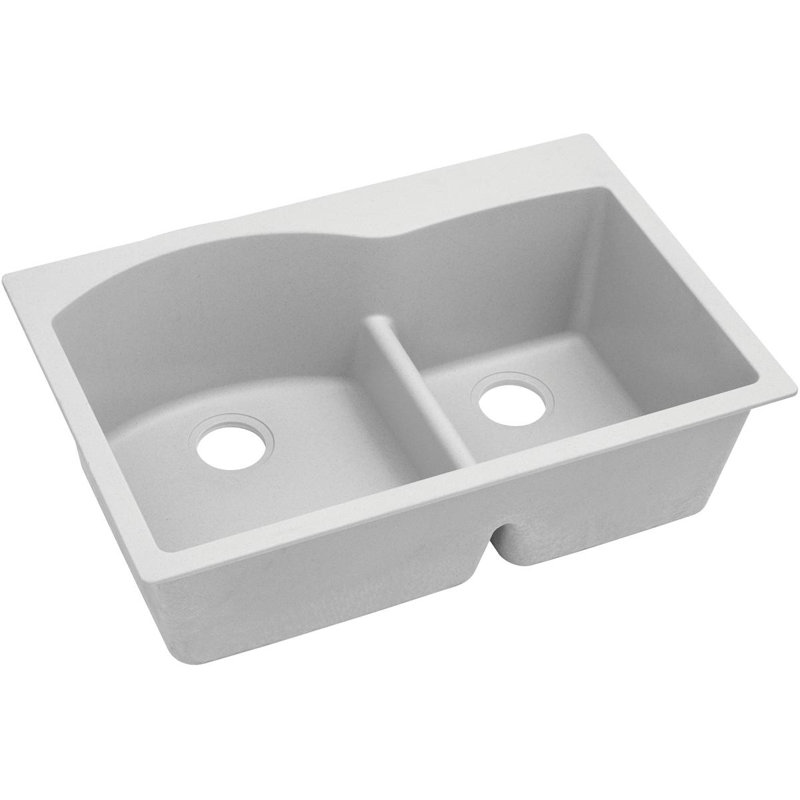 Quartz Classic 33" x 22" x 10" Double Basin Drop-In Kitchen Sink, White