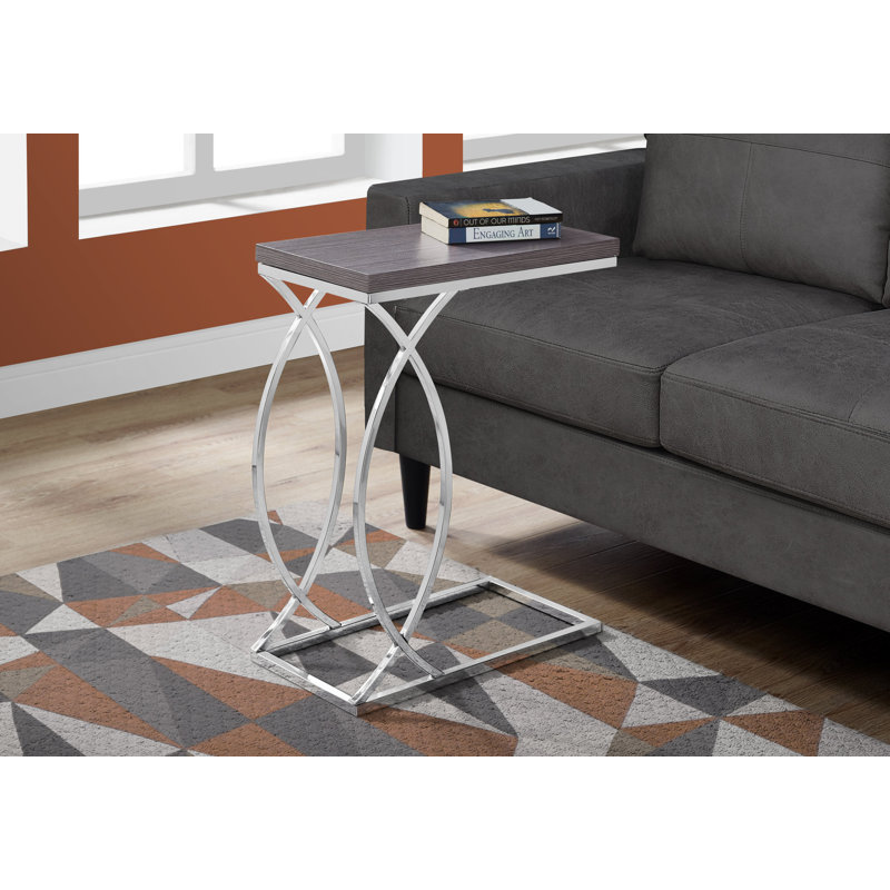 C-Shaped Accent Table, Gray, Chrome Metal