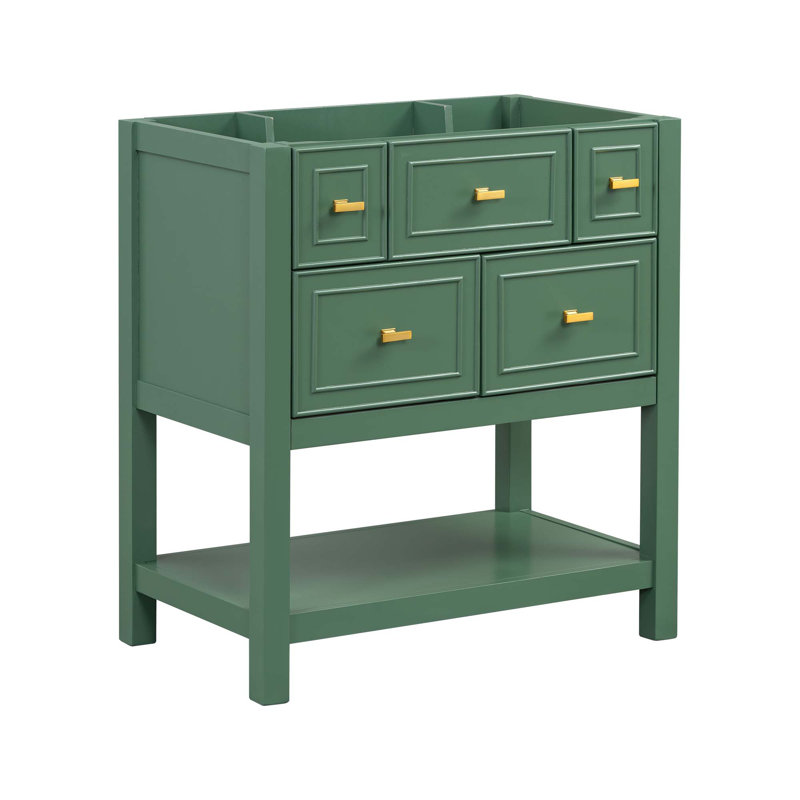 Meuble-lavabo de salle de bain 30 po sans lavabo, meuble-lavabo simple autoportant avec 5 tiroirs, armoire de rangement en bois massif